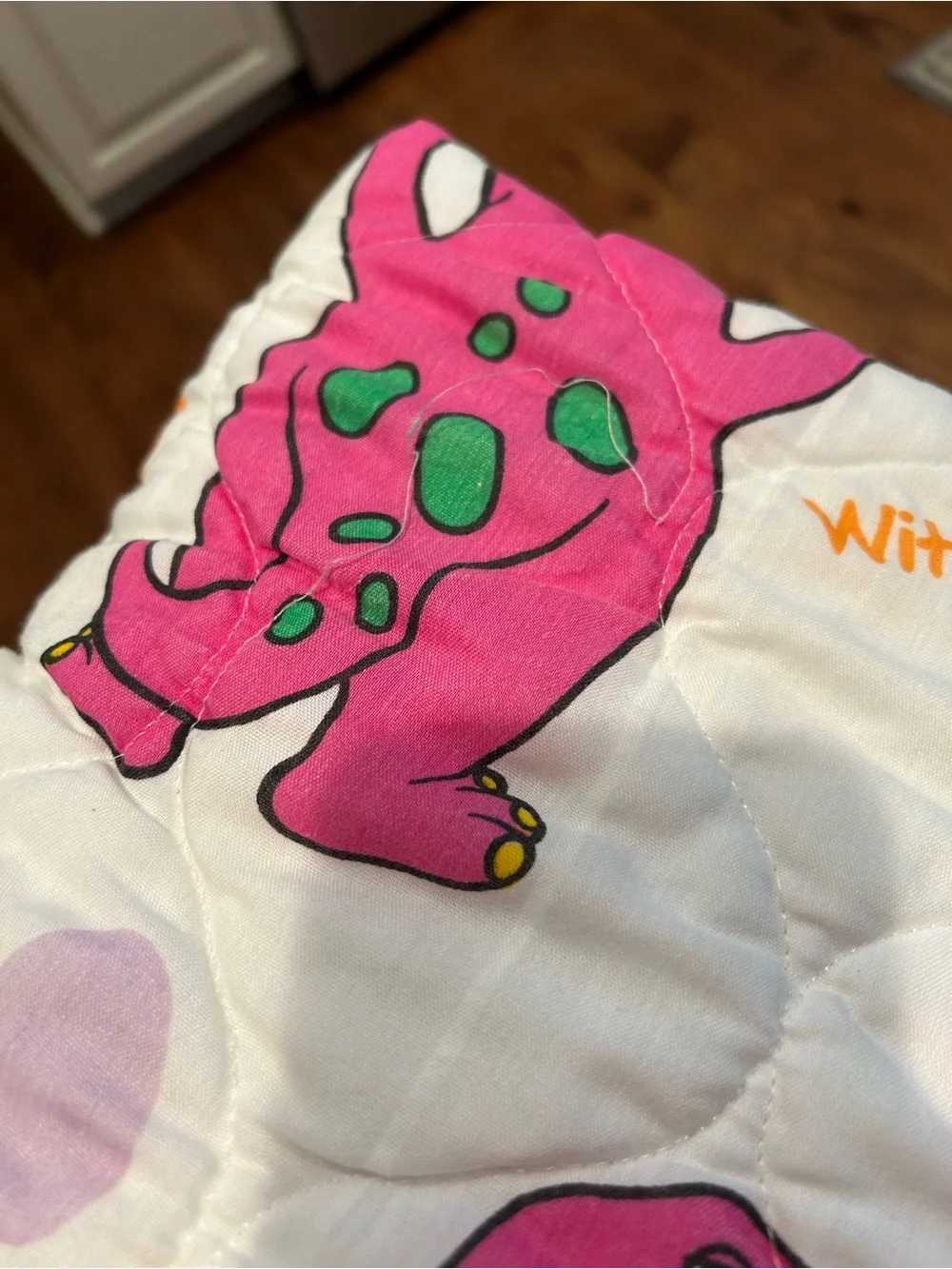 vintage 1992 Barney the Dinosaur crib quilt blanket